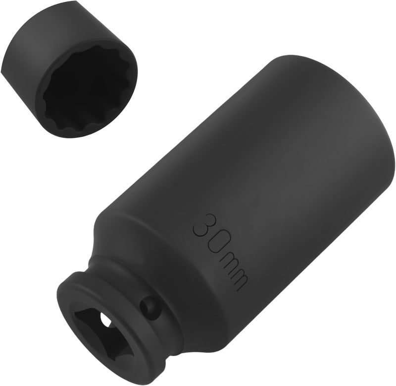 VKQTS 30mm Socket 1/2" Drive,12-Point Impact Socket for Axle Nut & Hub Lock Nut Removal,High Torque 30mm 12 Point Axle Nuts Sockets Car Tools for Impact Wrench Ratchet - Image 1